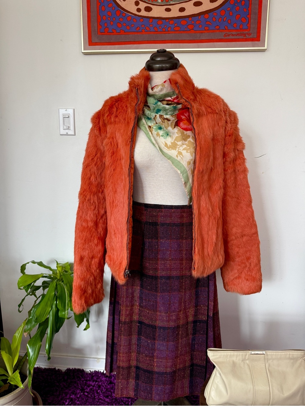 Retro 70s-Style Orange Fun-Fur Jacket